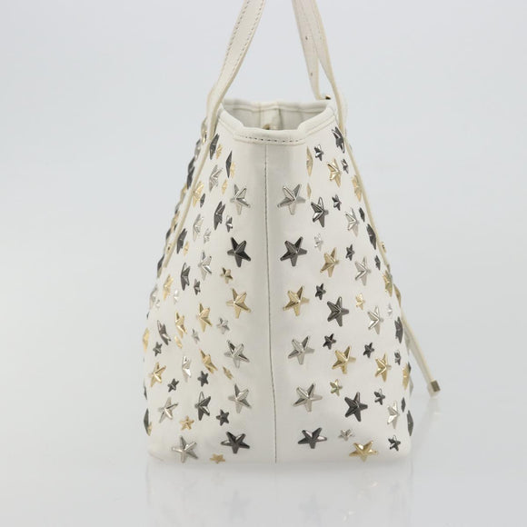 Jimmy Choo Tote Bag Leather White Gold Silver Auth 183632A