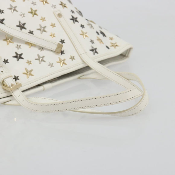 Jimmy Choo Tote Bag Leather White Gold Silver Auth 183632A