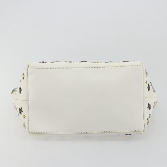 Jimmy Choo Tote Bag Leather White Gold Silver Auth 183632A