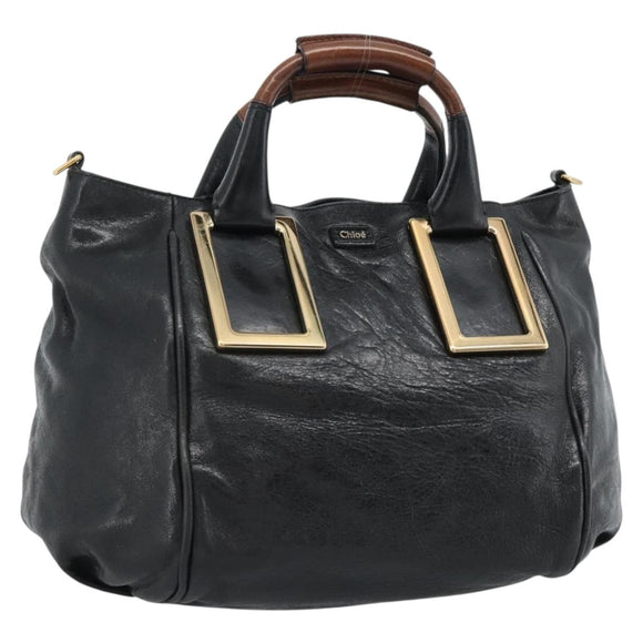 Chloe Etel Hand Bag Leather Black Gold Auth 183634