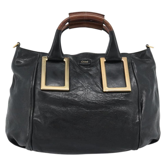 Chloe Etel Hand Bag Leather Black Gold Auth 183634