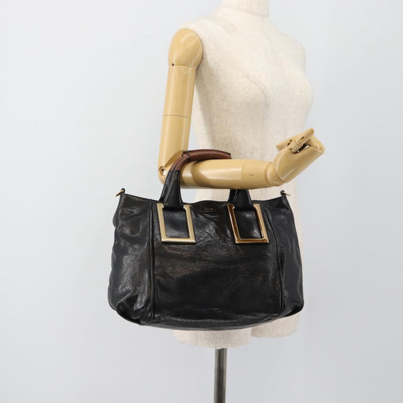 Chloe Etel Hand Bag Leather Black Gold Auth 183634