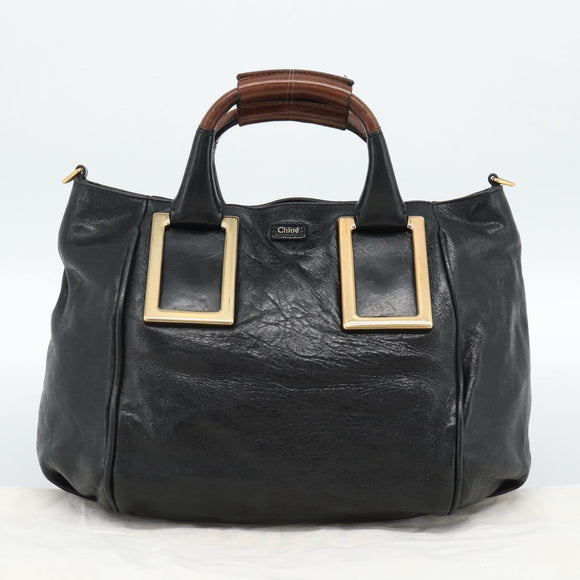 Chloe Etel Hand Bag Leather Black Gold Auth 183634