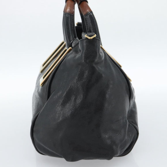 Chloe Etel Hand Bag Leather Black Gold Auth 183634