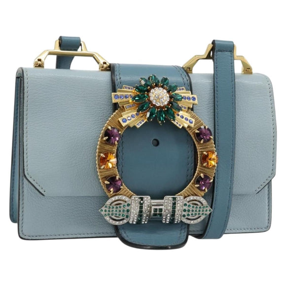 Miu Miu Schoudertas Leer Lichtblauw Goud Auth 183635M