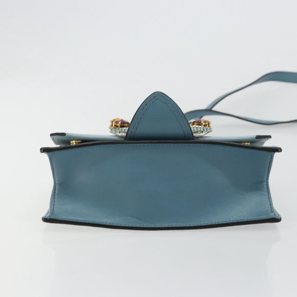 Miu Miu Schoudertas Leer Lichtblauw Goud Auth 183635M