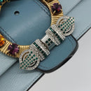 Miu Miu Schoudertas Leer Lichtblauw Goud Auth 183635M-19