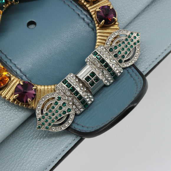 Miu Miu Schoudertas Leer Lichtblauw Goud Auth 183635M