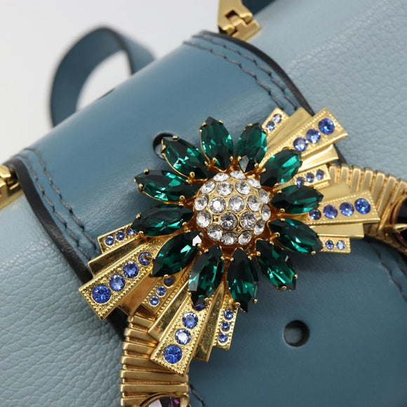 Miu Miu Schoudertas Leer Lichtblauw Goud Auth 183635M
