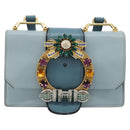Miu Miu Schoudertas Leer Lichtblauw Goud Auth 183635M-13