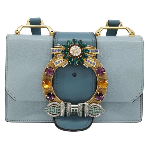 Miu Miu Schoudertas Leer Lichtblauw Goud Auth 183635M