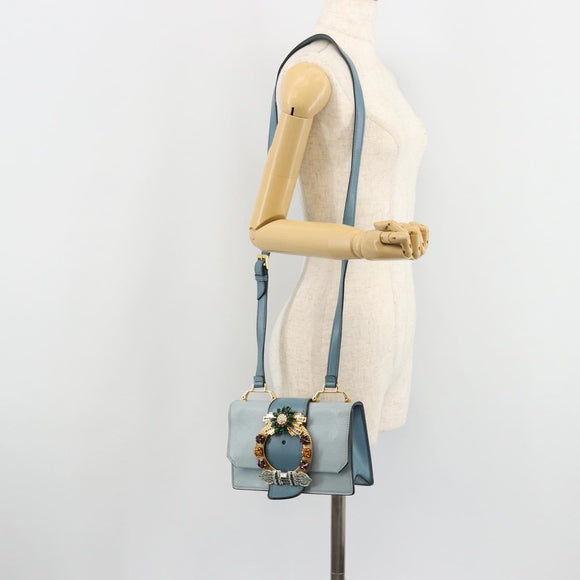 Miu Miu Schoudertas Leer Lichtblauw Goud Auth 183635M