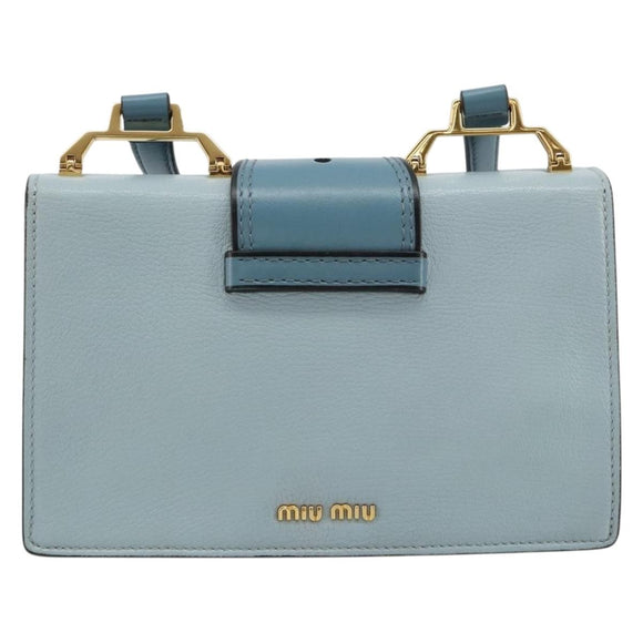 Miu Miu Schoudertas Leer Lichtblauw Goud Auth 183635M