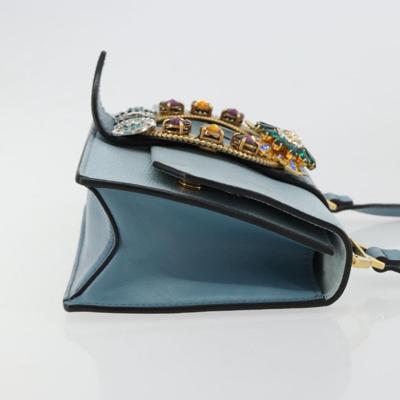 Miu Miu Schoudertas Leer Lichtblauw Goud Auth 183635M