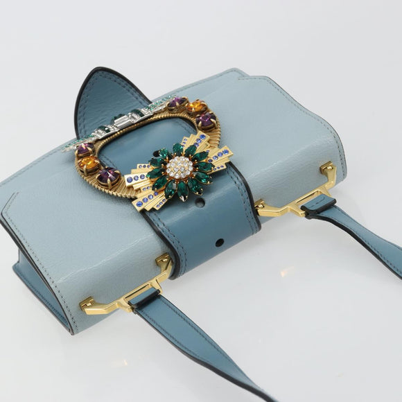 Miu Miu Schoudertas Leer Lichtblauw Goud Auth 183635M