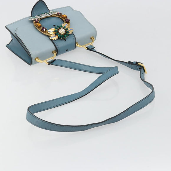 Miu Miu Schoudertas Leer Lichtblauw Goud Auth 183635M