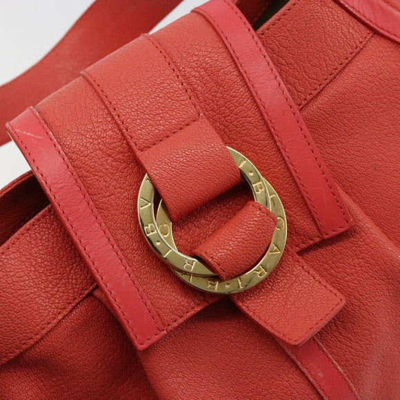 BVLGARI Hand Bag Leather Pink Gold Auth 183638A
