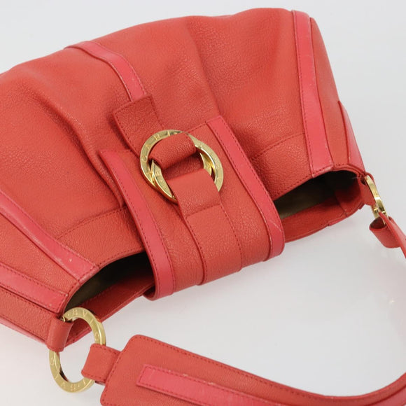 BVLGARI Hand Bag Leather Pink Gold Auth 183638A