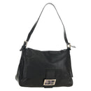 FENDI Mamma Baguette Shoulder Bag Leather Black Silver Auth 183639V-1