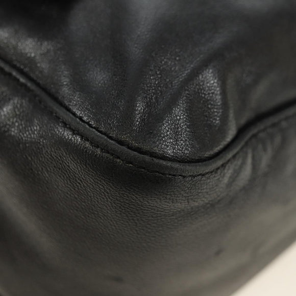 FENDI Mamma Baguette Shoulder Bag Leather Black Silver Auth 183639V