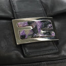FENDI Mamma Baguette Shoulder Bag Leather Black Silver Auth 183639V-15
