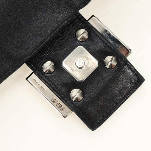 FENDI Mamma Baguette Shoulder Bag Leather Black Silver Auth 183639V
