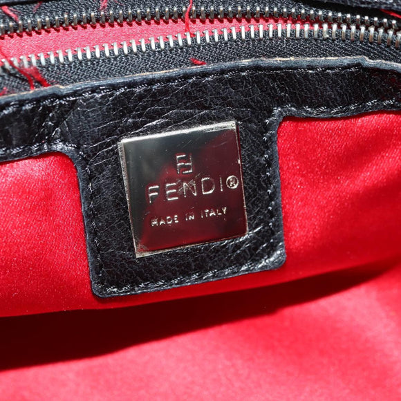 FENDI Mamma Baguette Shoulder Bag Leather Black Silver Auth 183639V