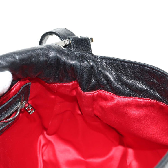 FENDI Mamma Baguette Shoulder Bag Leather Black Silver Auth 183639V