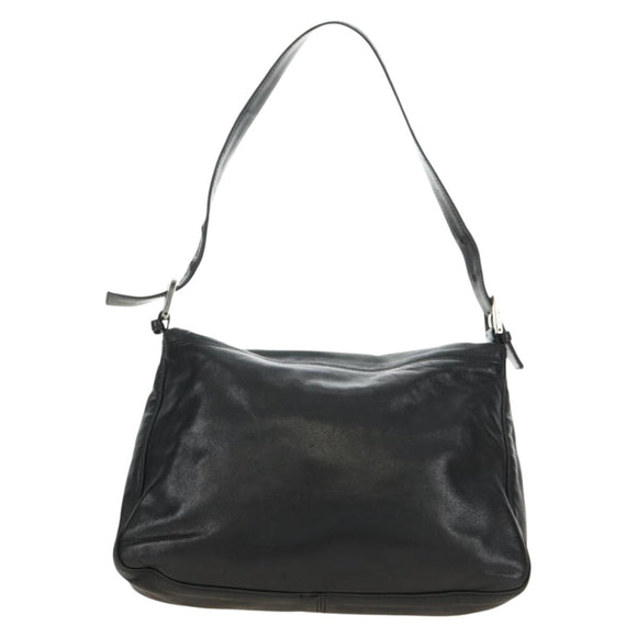 FENDI Mamma Baguette Shoulder Bag Leather Black Silver Auth 183639V