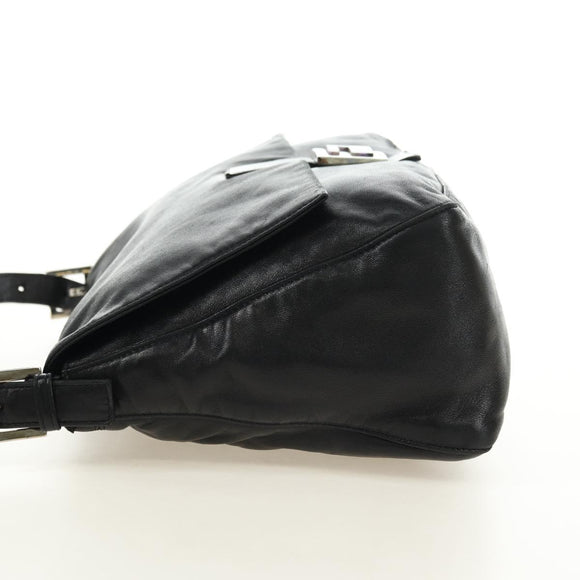 FENDI Mamma Baguette Shoulder Bag Leather Black Silver Auth 183639V
