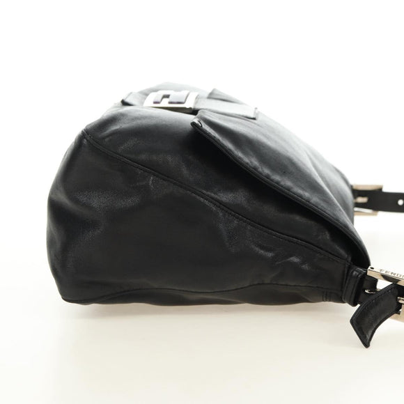 FENDI Mamma Baguette Shoulder Bag Leather Black Silver Auth 183639V