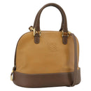 LOEWE Hand Bag Leather 2way Brown Gold Auth 183640-1