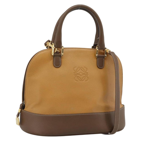 LOEWE Hand Bag Leather 2way Brown Gold Auth 183640
