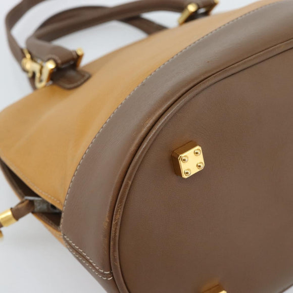 LOEWE Hand Bag Leather 2way Brown Gold Auth 183640