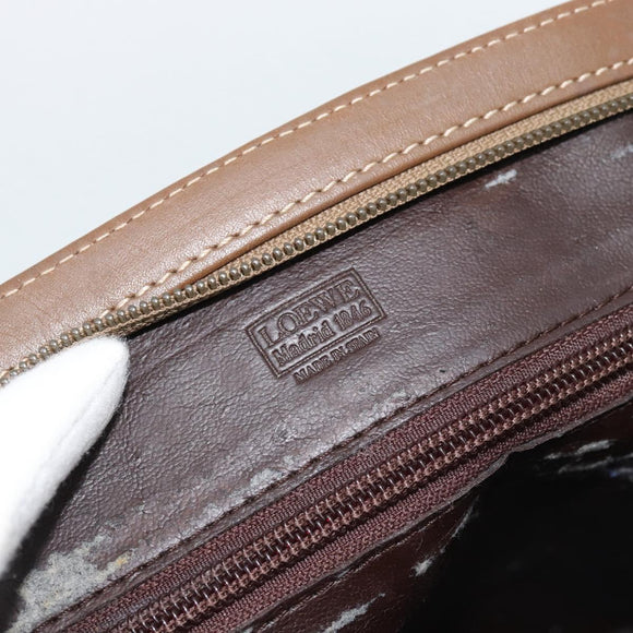 LOEWE Hand Bag Leather 2way Brown Gold Auth 183640