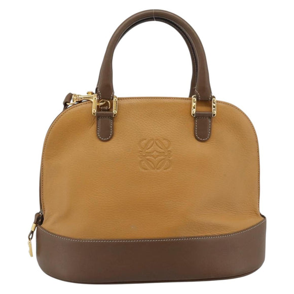 LOEWE Hand Bag Leather 2way Brown Gold Auth 183640