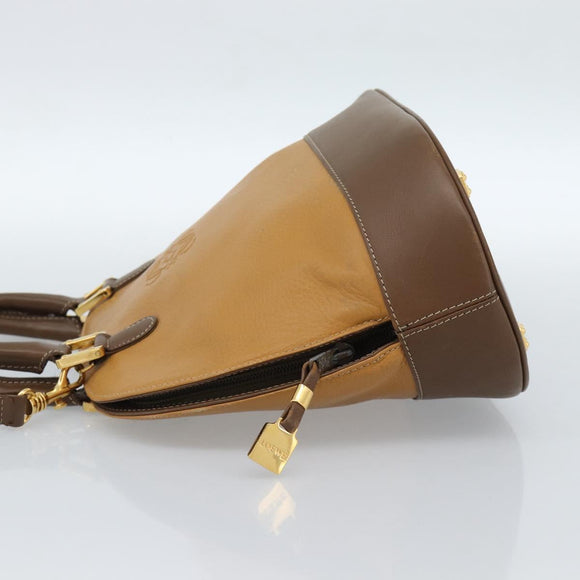 LOEWE Hand Bag Leather 2way Brown Gold Auth 183640