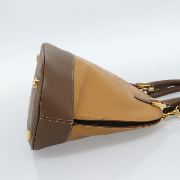 LOEWE Hand Bag Leather 2way Brown Gold Auth 183640