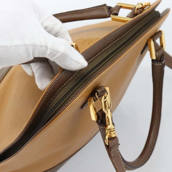 LOEWE Hand Bag Leather 2way Brown Gold Auth 183640