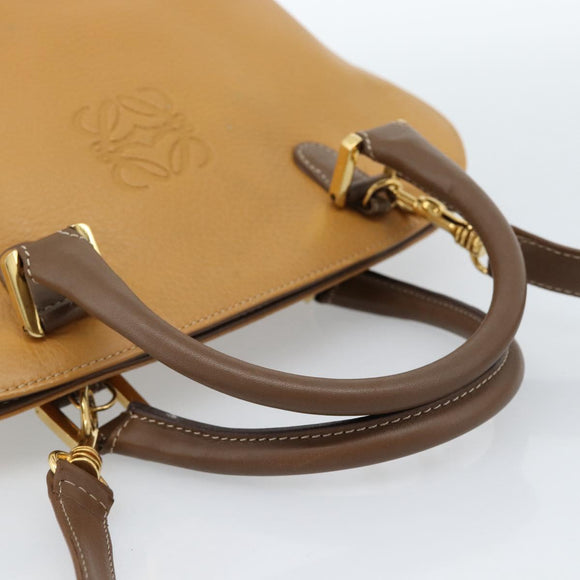 LOEWE Hand Bag Leather 2way Brown Gold Auth 183640