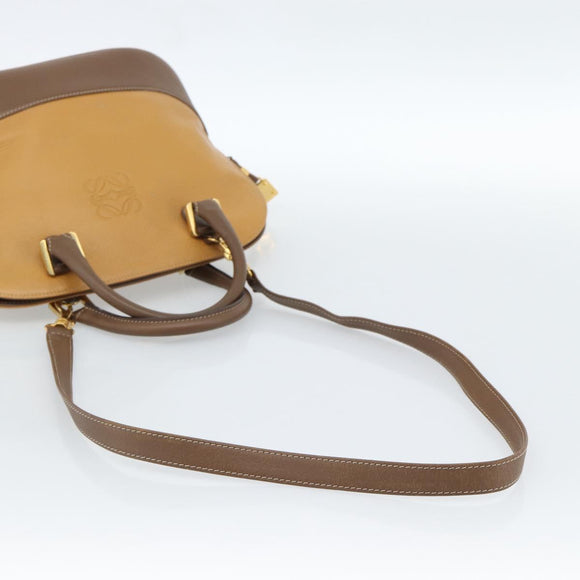 LOEWE Hand Bag Leather 2way Brown Gold Auth 183640