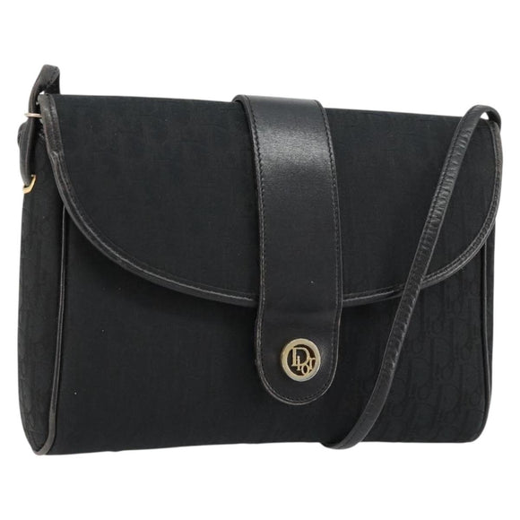 Christian Dior Trotter Canvas Shoulder Bag Black Gold Auth 183642