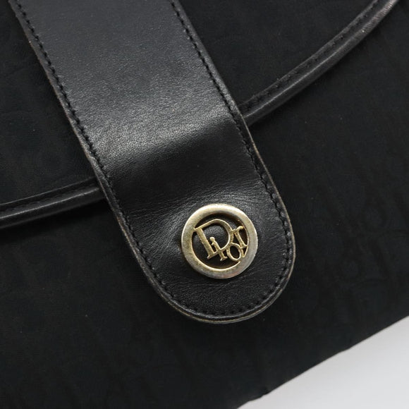 Christian Dior Trotter Canvas Shoulder Bag Black Gold Auth 183642