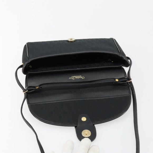 Christian Dior Trotter Canvas Shoulder Bag Black Gold Auth 183642