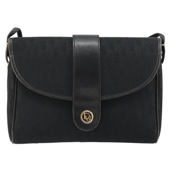 Christian Dior Trotter Canvas Shoulder Bag Black Gold Auth 183642