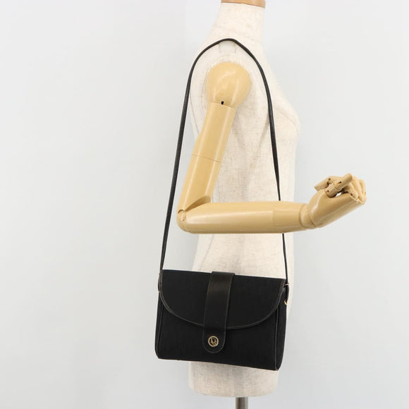 Christian Dior Trotter Canvas Shoulder Bag Black Gold Auth 183642