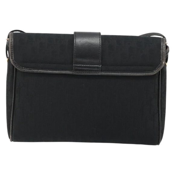 Christian Dior Trotter Canvas Shoulder Bag Black Gold Auth 183642