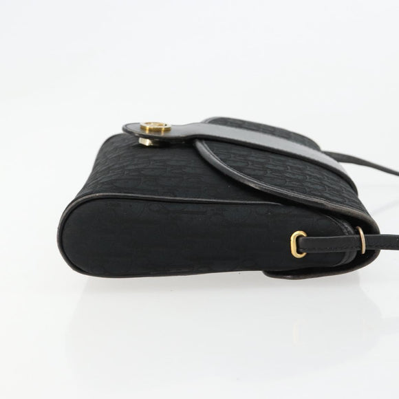 Christian Dior Trotter Canvas Shoulder Bag Black Gold Auth 183642