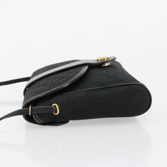 Christian Dior Trotter Canvas Shoulder Bag Black Gold Auth 183642