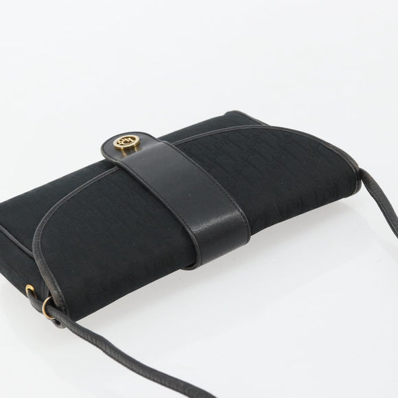 Christian Dior Trotter Canvas Shoulder Bag Black Gold Auth 183642